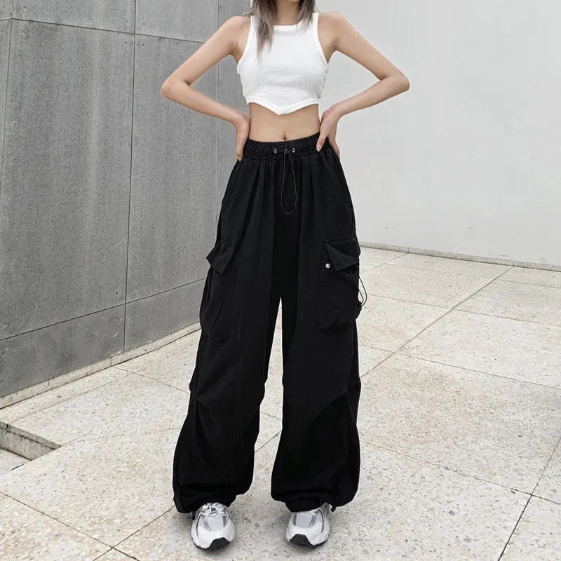 Women Casual Joggers Tech Pants Wide Leg Baggy Trousers