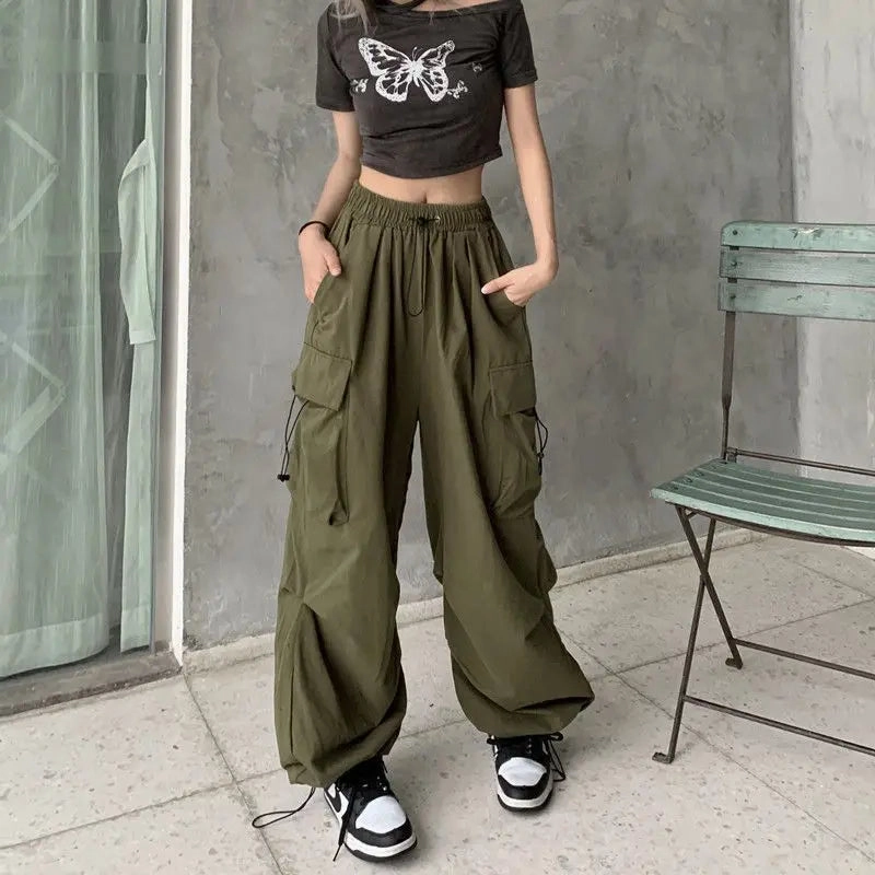 Women Casual Joggers Tech Pants Wide Leg Baggy Trousers
