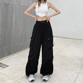 Women Casual Joggers Tech Pants Wide Leg Baggy Trousers