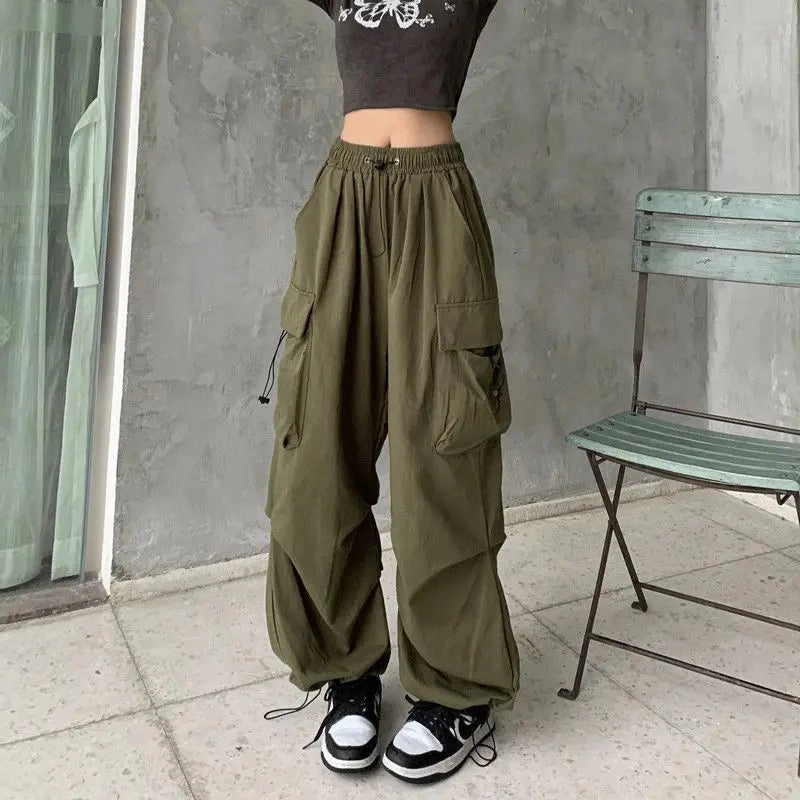 Women Casual Joggers Tech Pants Wide Leg Baggy Trousers