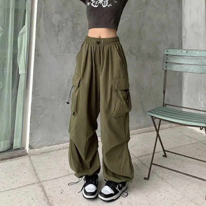Women Casual Joggers Tech Pants Wide Leg Baggy Trousers