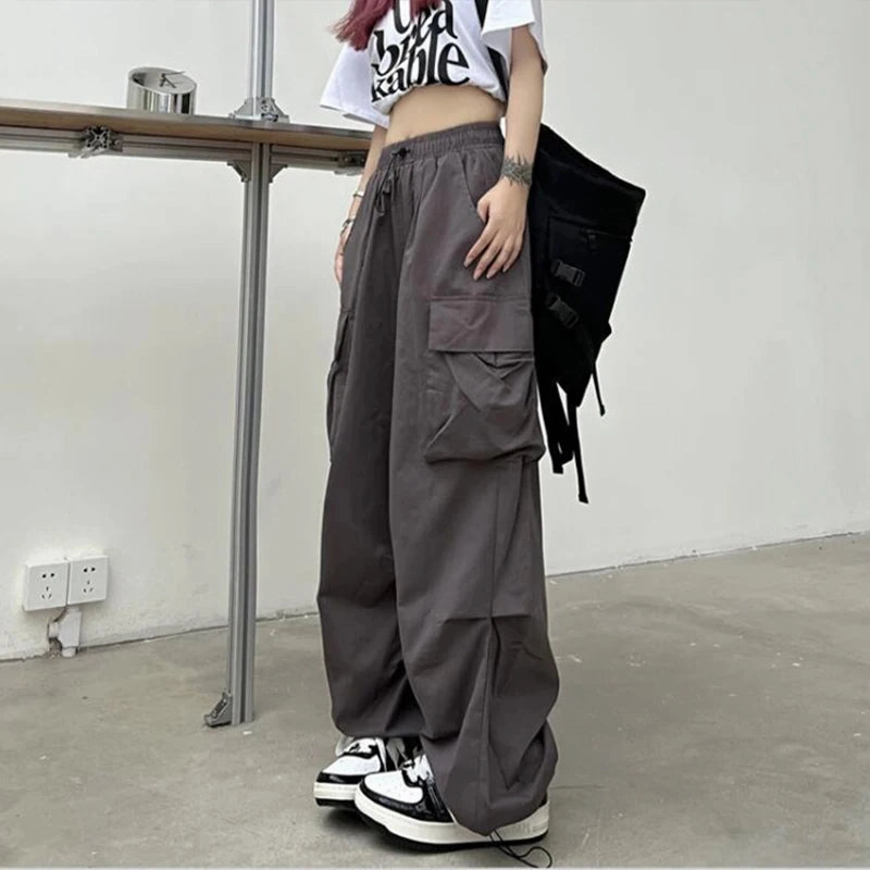 Women Casual Joggers Tech Pants Wide Leg Baggy Trousers