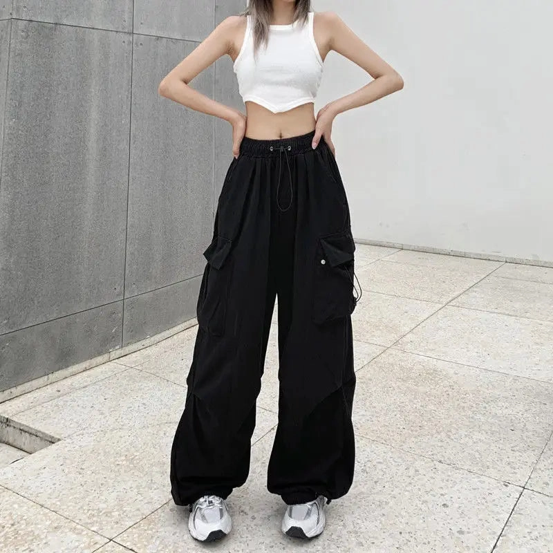 Women Casual Joggers Tech Pants Wide Leg Baggy Trousers