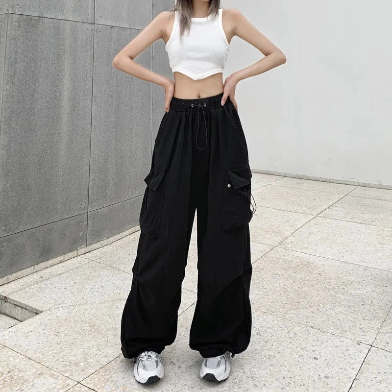 Women Casual Joggers Tech Pants Wide Leg Baggy Trousers