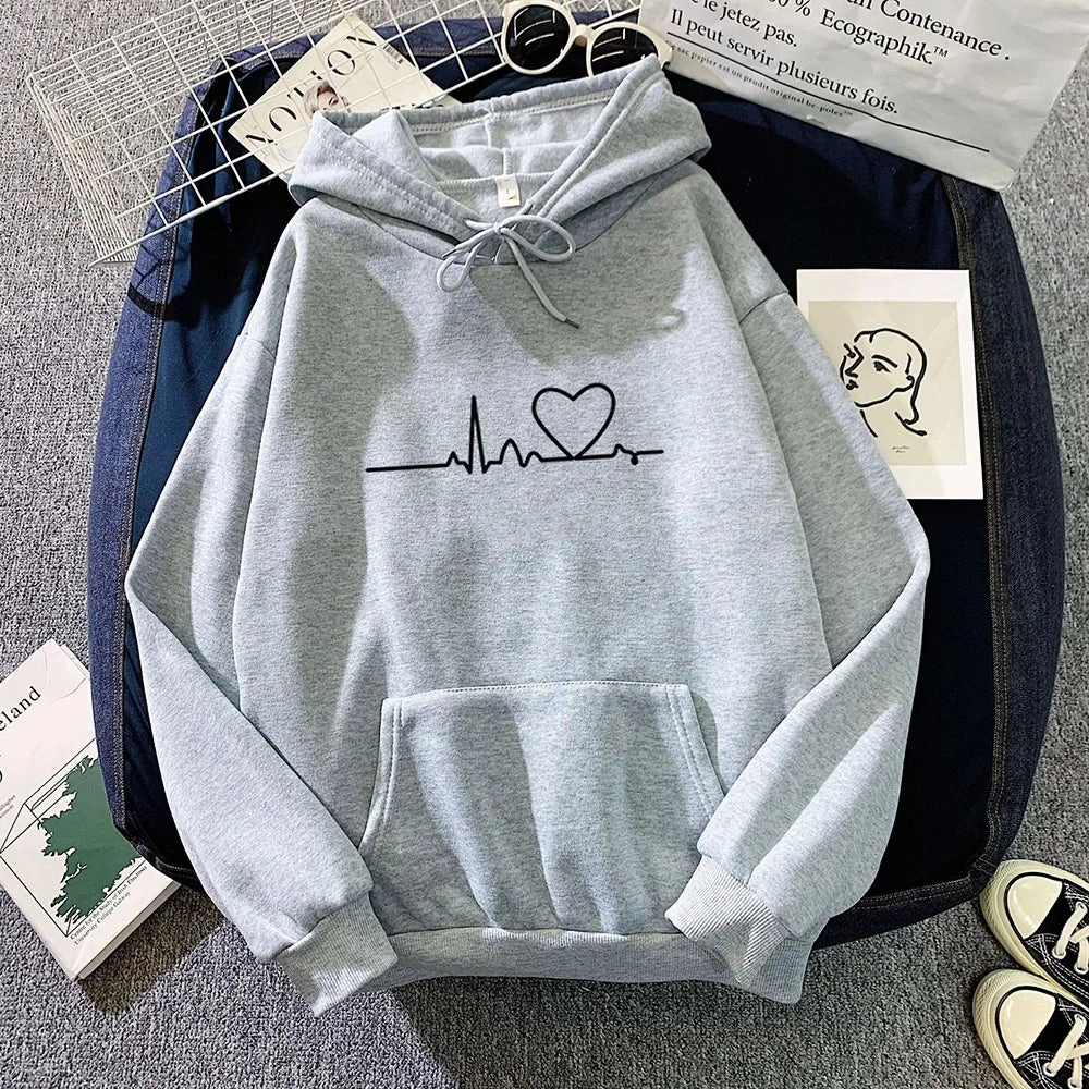 Women Casual Print Loose Hoodies Spring Long Sleeve Pullover for Lazy Style Streetwear