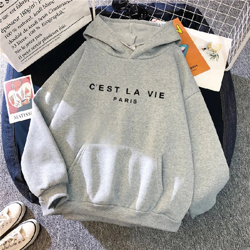 Women Casual Print Loose Hoodies Spring Long Sleeve Pullover for Lazy Style Streetwear