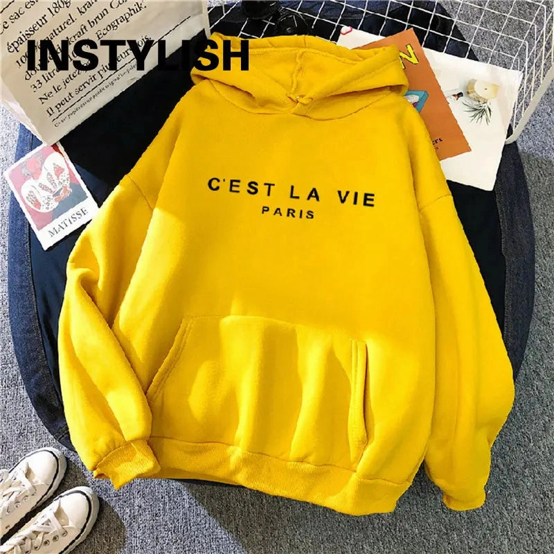 Women Casual Print Loose Hoodies Spring Long Sleeve Pullover for Lazy Style Streetwear