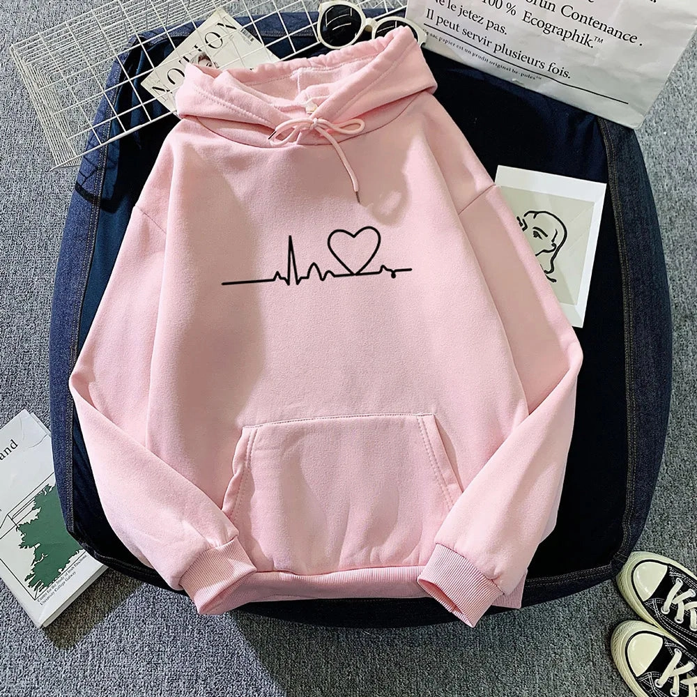 Women Casual Print Loose Hoodies Spring Long Sleeve Pullover for Lazy Style Streetwear