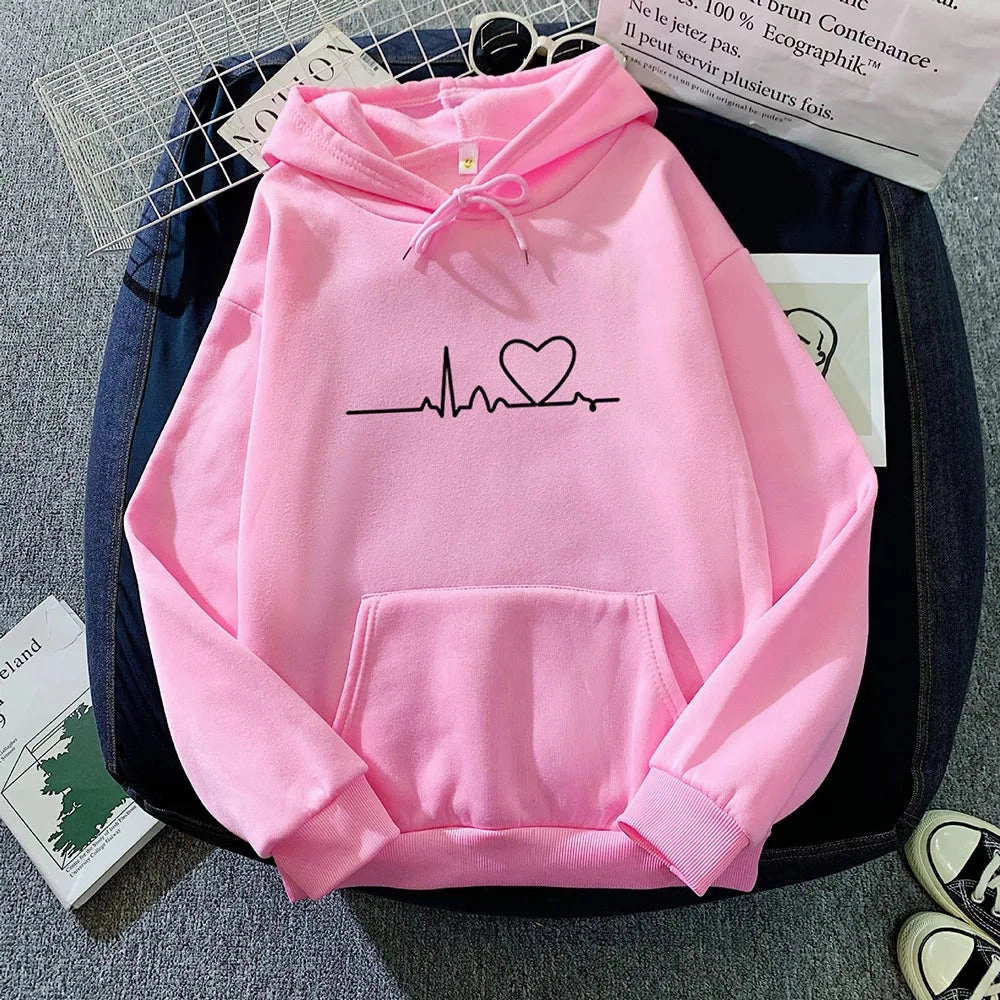 Women Casual Print Loose Hoodies Spring Long Sleeve Pullover for Lazy Style Streetwear