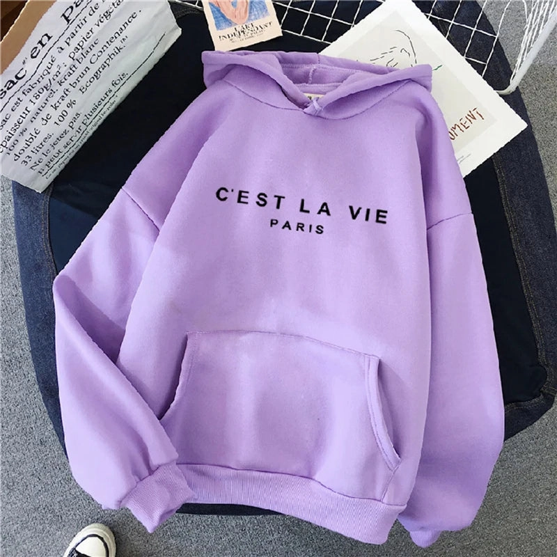 Women Casual Print Loose Hoodies Spring Long Sleeve Pullover for Lazy Style Streetwear