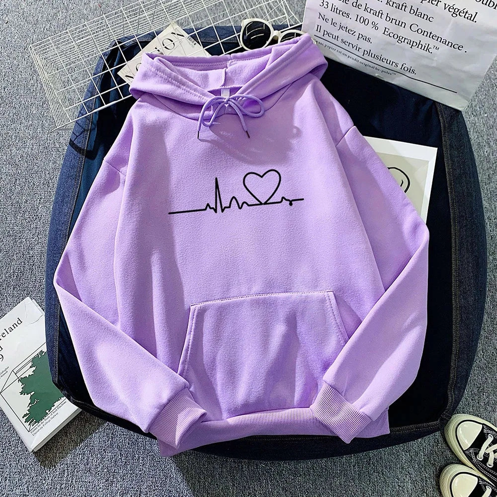 Women Casual Print Loose Hoodies Spring Long Sleeve Pullover for Lazy Style Streetwear