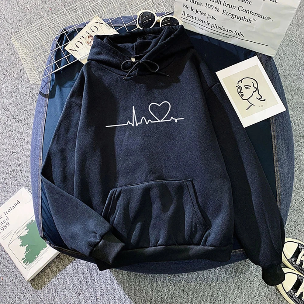Women Casual Print Loose Hoodies Spring Long Sleeve Pullover for Lazy Style Streetwear