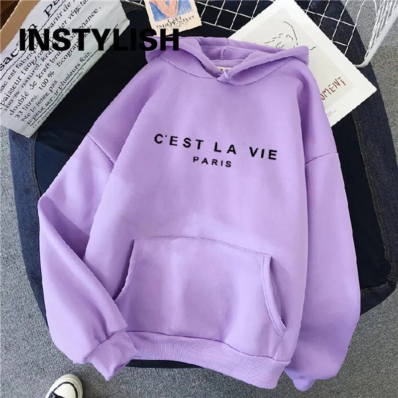 Women Casual Print Loose Hoodies Spring Long Sleeve Pullover for Lazy Style Streetwear