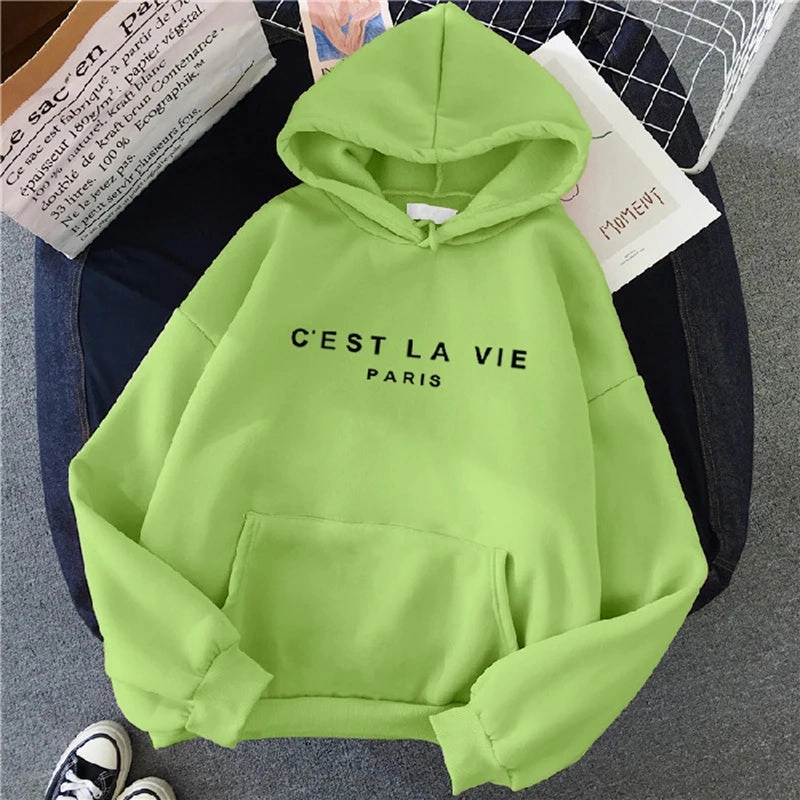 Women Casual Print Loose Hoodies Spring Long Sleeve Pullover for Lazy Style Streetwear