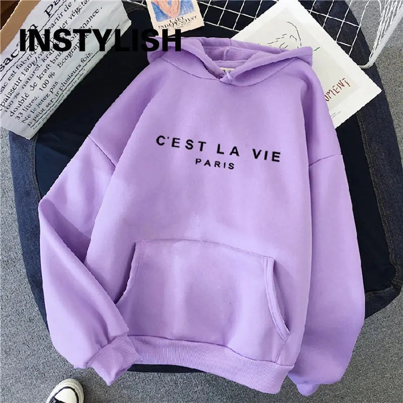 Women Casual Print Loose Hoodies Spring Long Sleeve Pullover for Lazy Style Streetwear