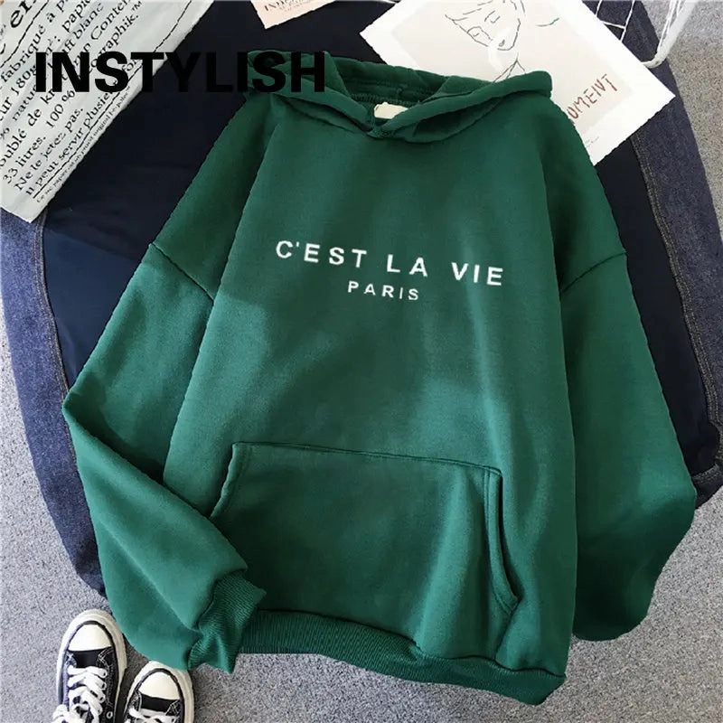 Women Casual Print Loose Hoodies Spring Long Sleeve Pullover for Lazy Style Streetwear