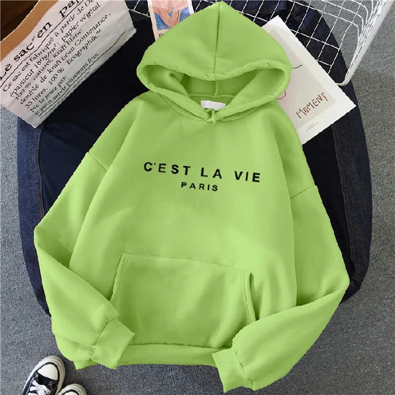 Women Casual Print Loose Hoodies Spring Long Sleeve Pullover for Lazy Style Streetwear