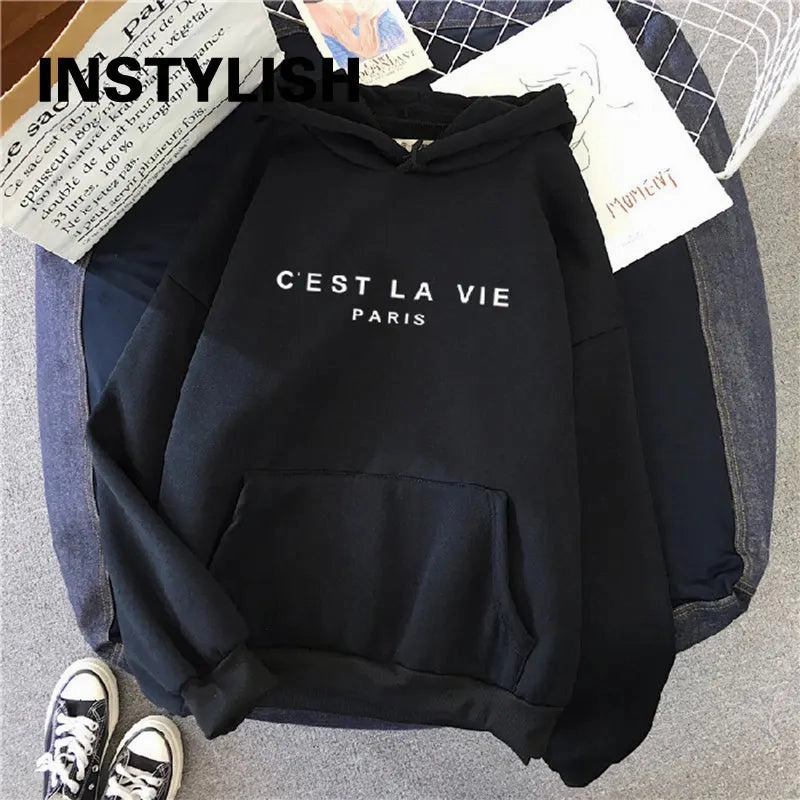 Women Casual Print Loose Hoodies Spring Long Sleeve Pullover for Lazy Style Streetwear