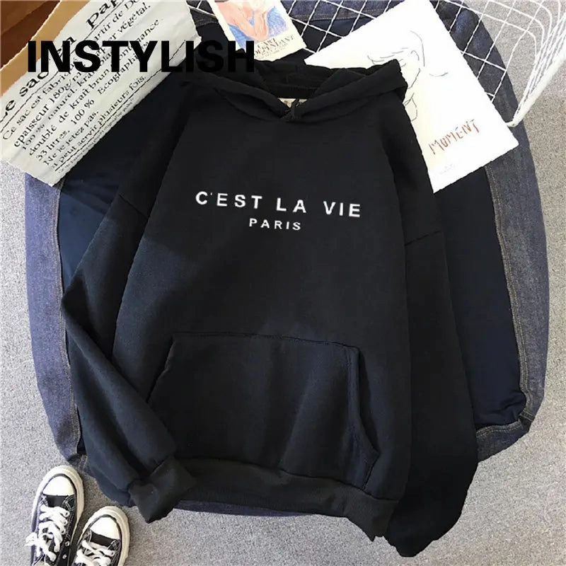 Women Casual Print Loose Hoodies Spring Long Sleeve Pullover for Lazy Style Streetwear