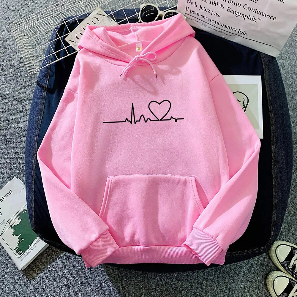 Women Casual Print Loose Hoodies Spring Long Sleeve Pullover for Lazy Style Streetwear