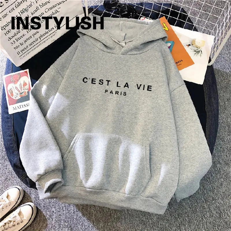 Women Casual Print Loose Hoodies Spring Long Sleeve Pullover for Lazy Style Streetwear