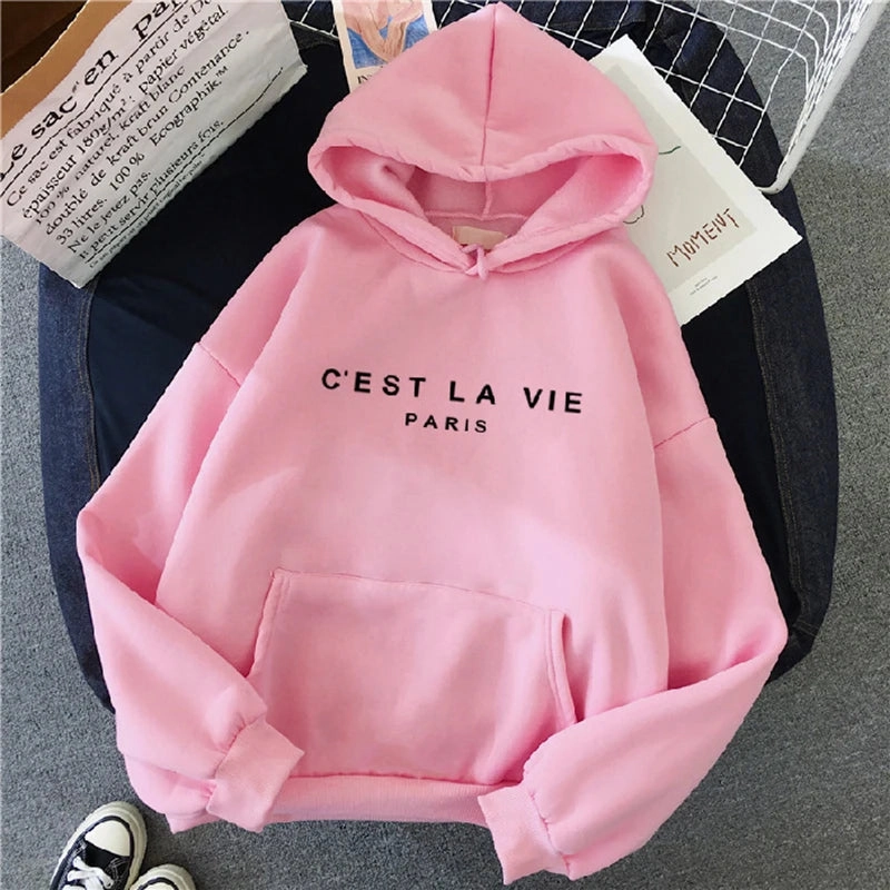 Women Casual Print Loose Hoodies Spring Long Sleeve Pullover for Lazy Style Streetwear