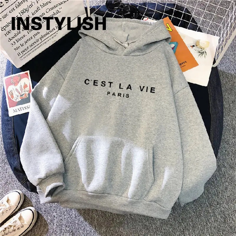 Women Casual Print Loose Hoodies Spring Long Sleeve Pullover for Lazy Style Streetwear