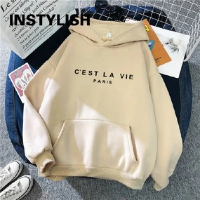 Women Casual Print Loose Hoodies Spring Long Sleeve Pullover for Lazy Style Streetwear