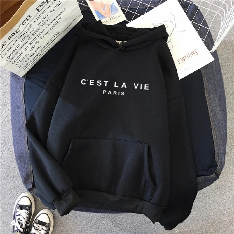 Women Casual Print Loose Hoodies Spring Long Sleeve Pullover for Lazy Style Streetwear