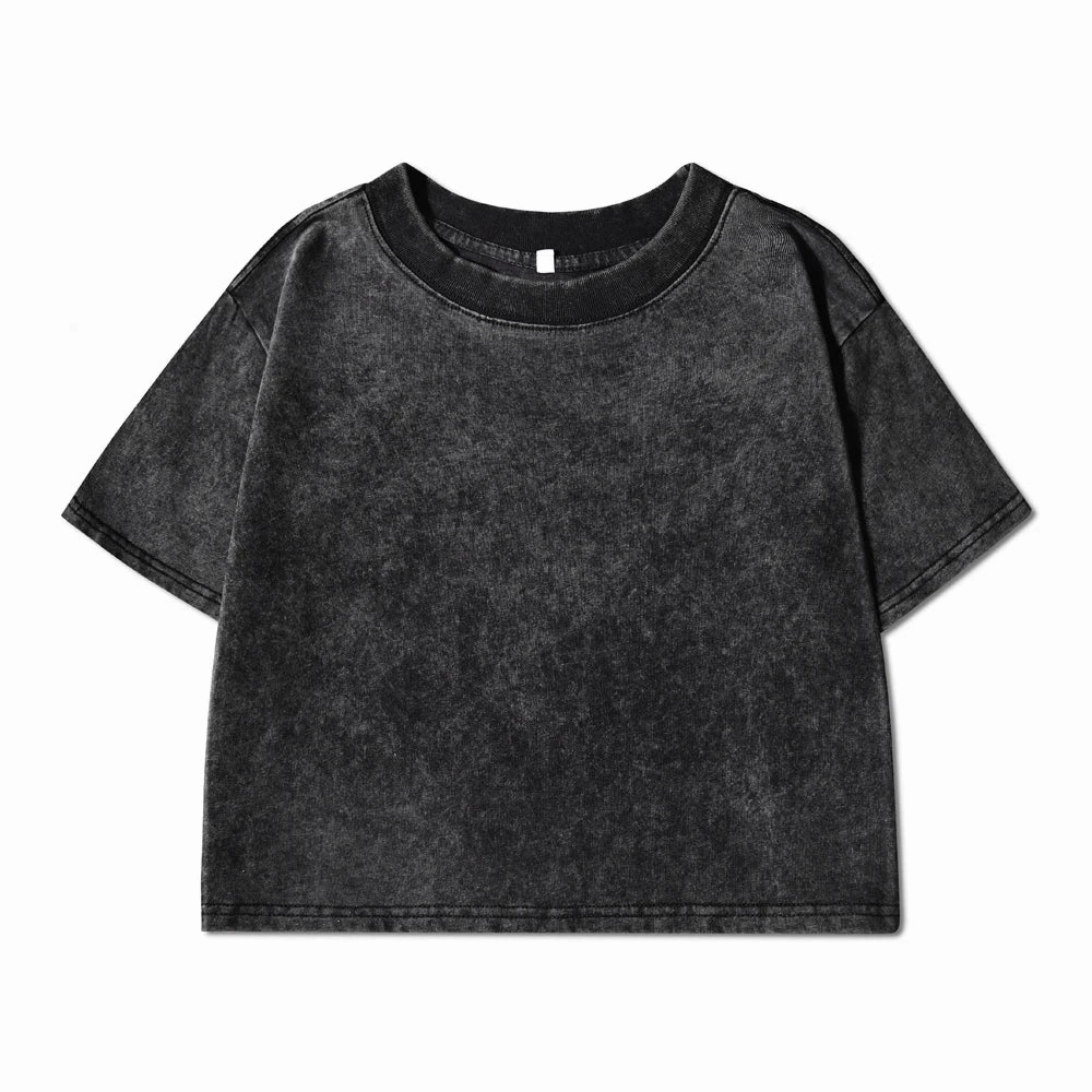 Women Cotton Crop Washed T-Shirts with Hand Picked Cherries Prints and Distressed Details