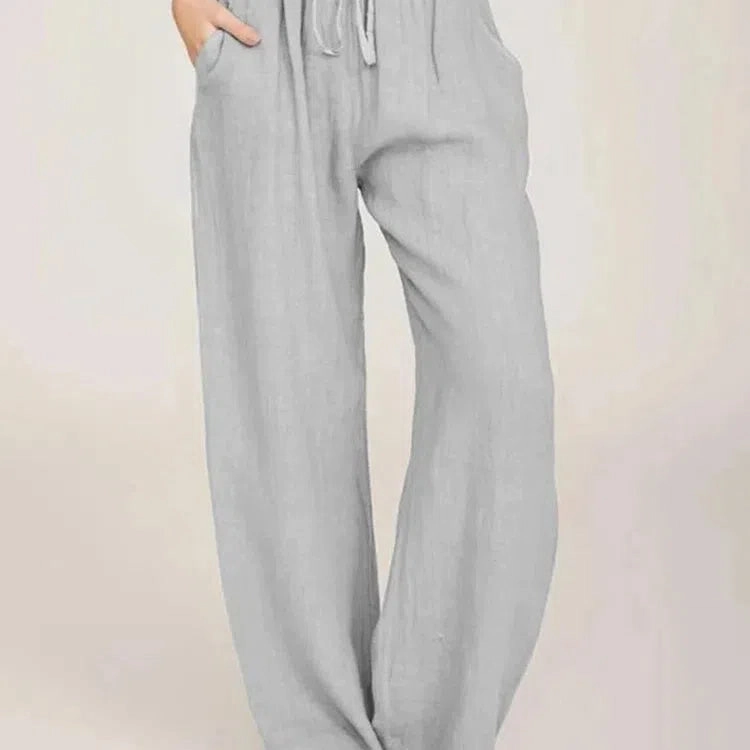 Women Cotton Linen Pants Summer and Autumn High Waist Wide-Leg Trousers Casual Breathable Hemp Sports Pants