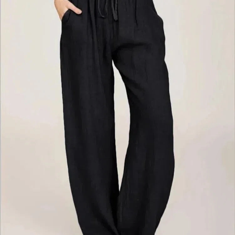 Women Cotton Linen Pants Summer and Autumn High Waist Wide-Leg Trousers Casual Breathable Hemp Sports Pants