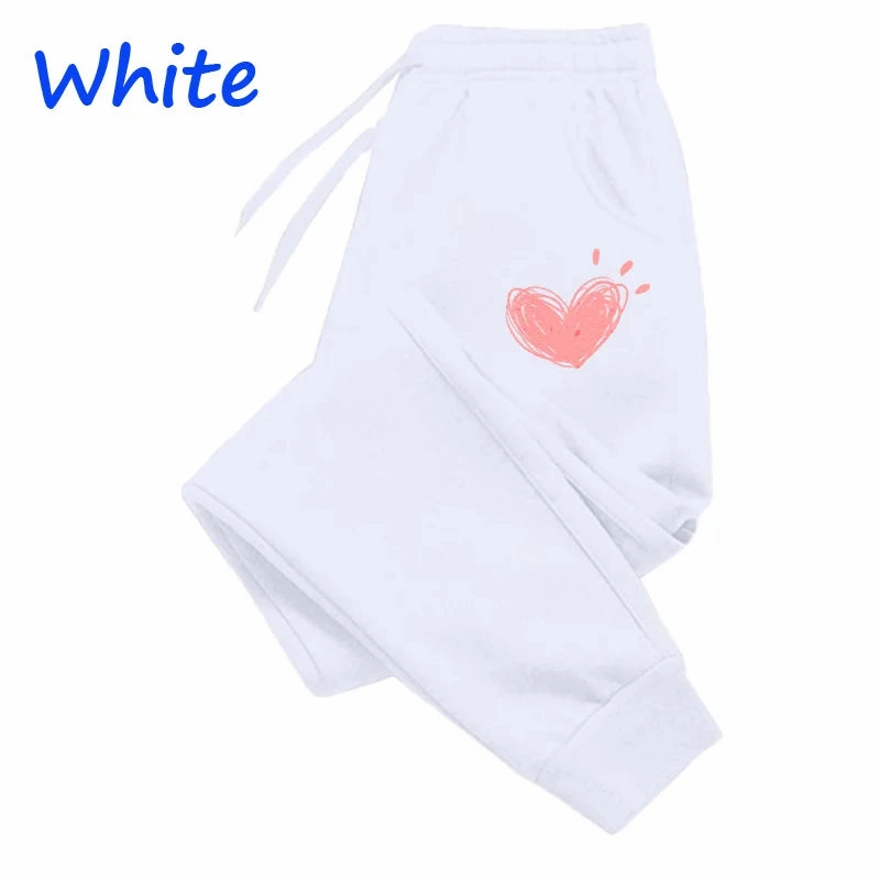 Women Cute Heart Printed Jogger Sweatpants for Autumn Winter Casual Fitness Trousers