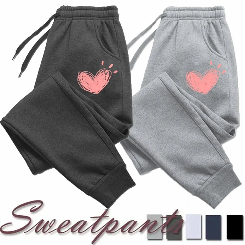 Women Cute Heart Printed Jogger Sweatpants for Autumn Winter Casual Fitness Trousers