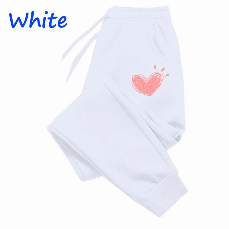 Women Cute Heart Printed Jogger Sweatpants for Autumn Winter Casual Fitness Trousers