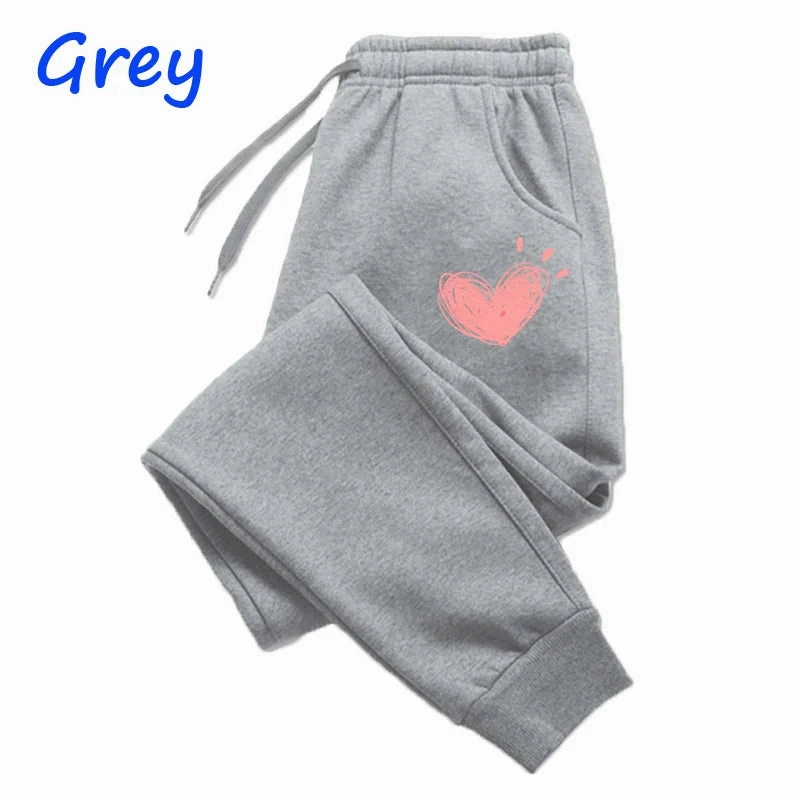 Women Cute Heart Printed Jogger Sweatpants for Autumn Winter Casual Fitness Trousers