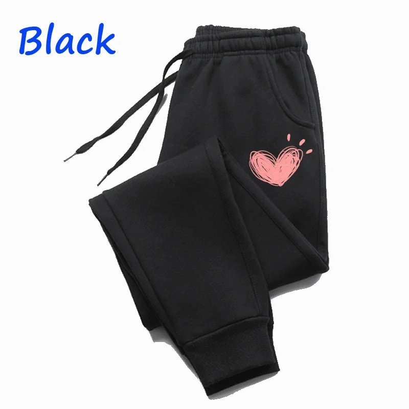 Women Cute Heart Printed Jogger Sweatpants for Autumn Winter Casual Fitness Trousers