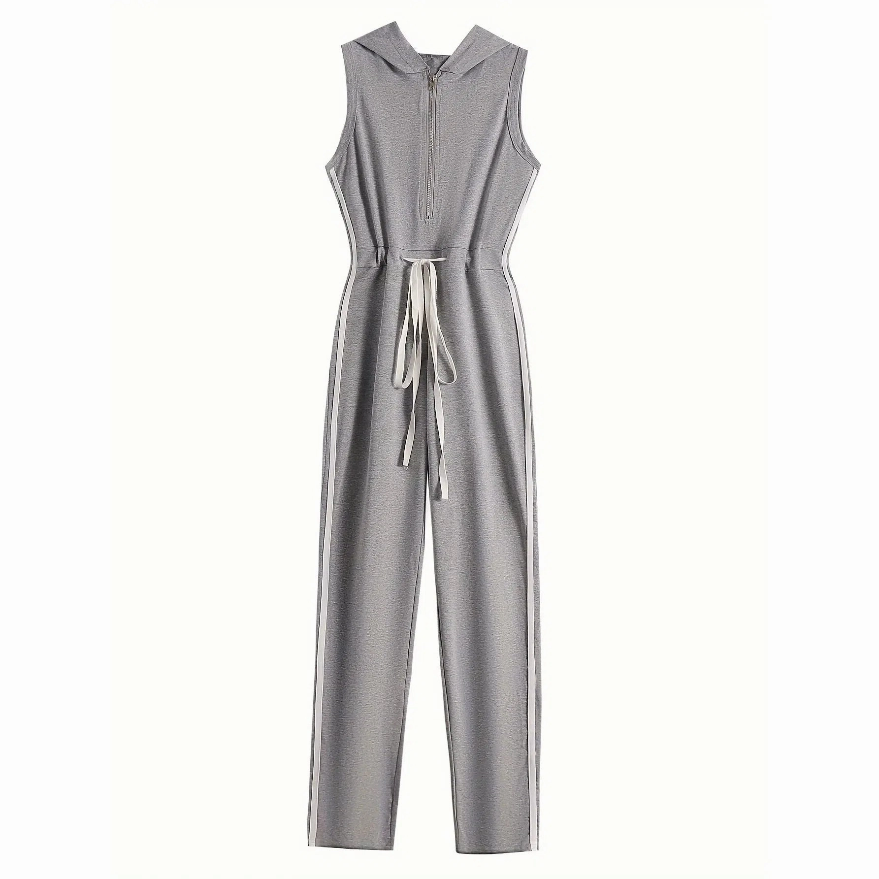Women Deep V-neck Skinny Striped Jumpsuits Zipper Rompers