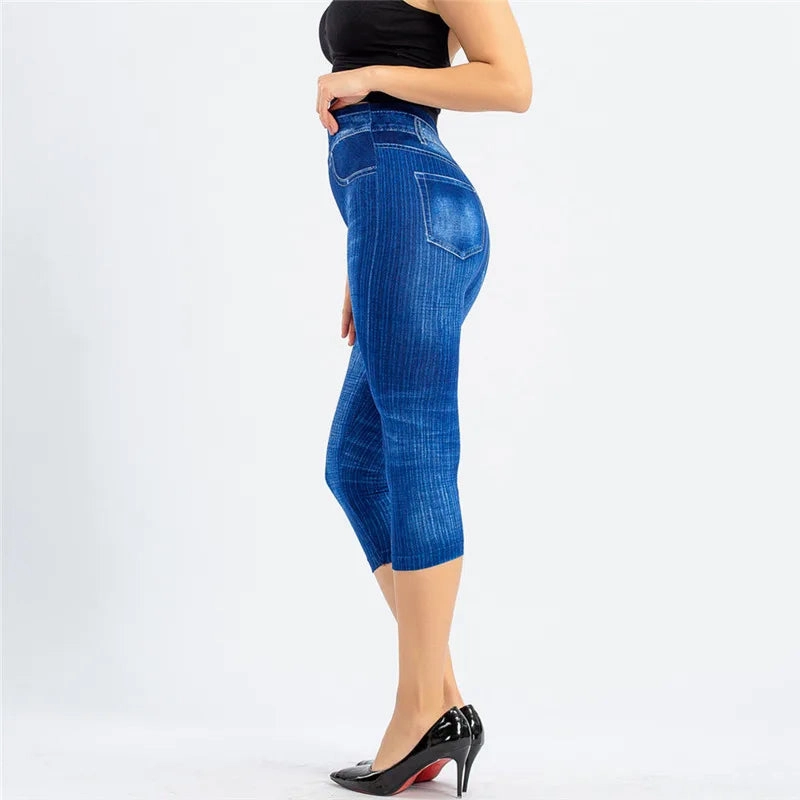 Women Denim Print Leggings Fashion Slim Stretch Pants