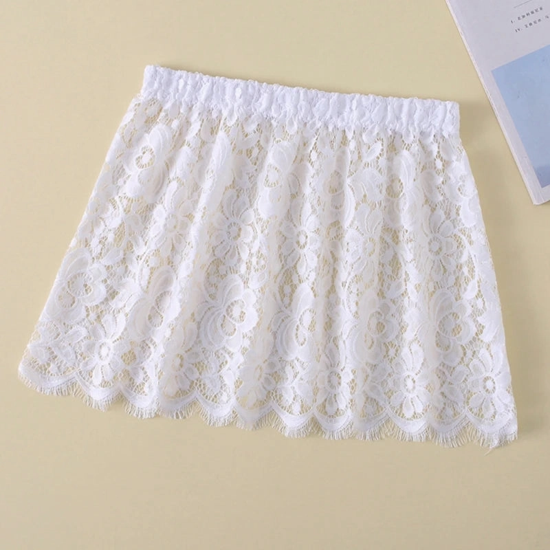 Women Eyelash Floral Lace Shirt Extender Adjustable Slip Skirt