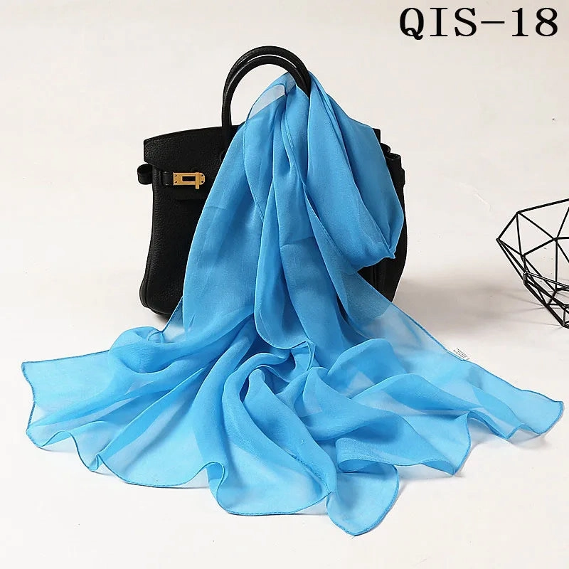 Women Foulard Gradient Solid Color Chiffon Georgette Scarf Bandana Elegant Long Shawl for Summer Sun Protection