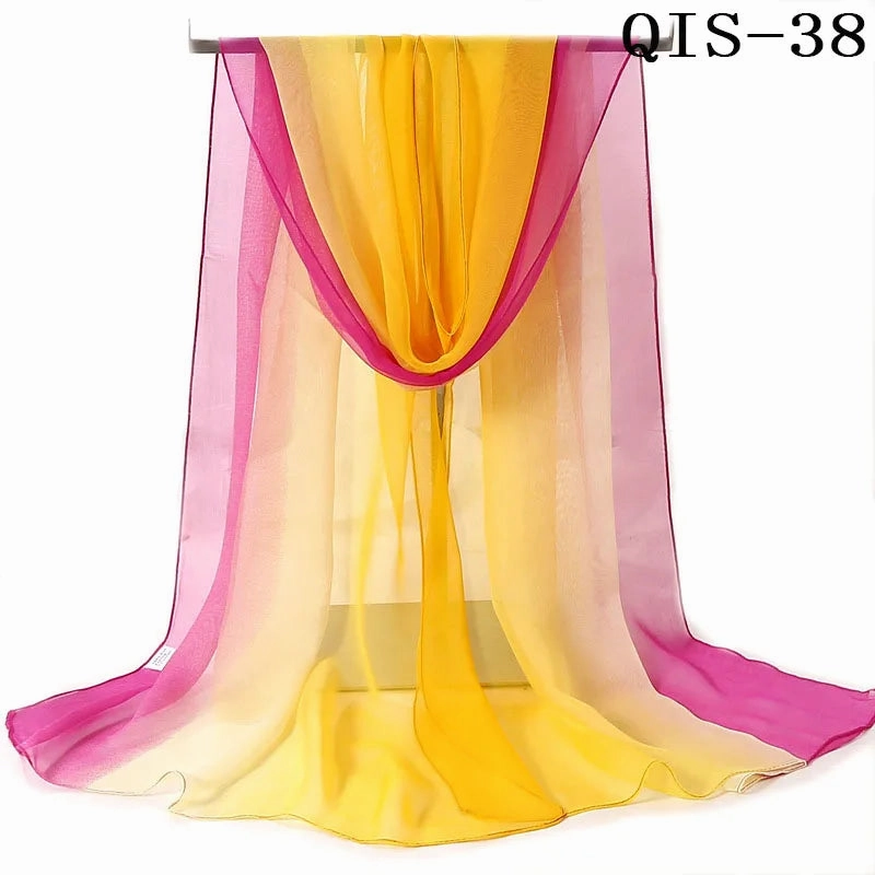 Women Foulard Gradient Solid Color Chiffon Georgette Scarf Bandana Elegant Long Shawl for Summer Sun Protection