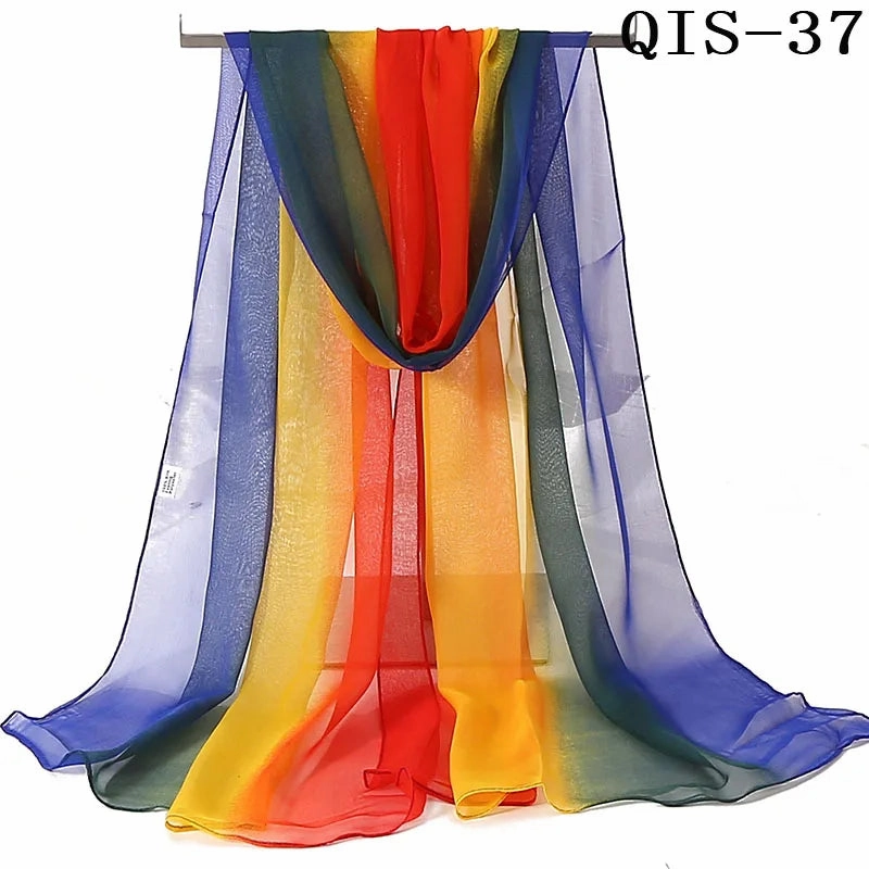 Women Foulard Gradient Solid Color Chiffon Georgette Scarf Bandana Elegant Long Shawl for Summer Sun Protection