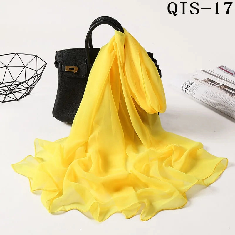 Women Foulard Gradient Solid Color Chiffon Georgette Scarf Bandana Elegant Long Shawl for Summer Sun Protection