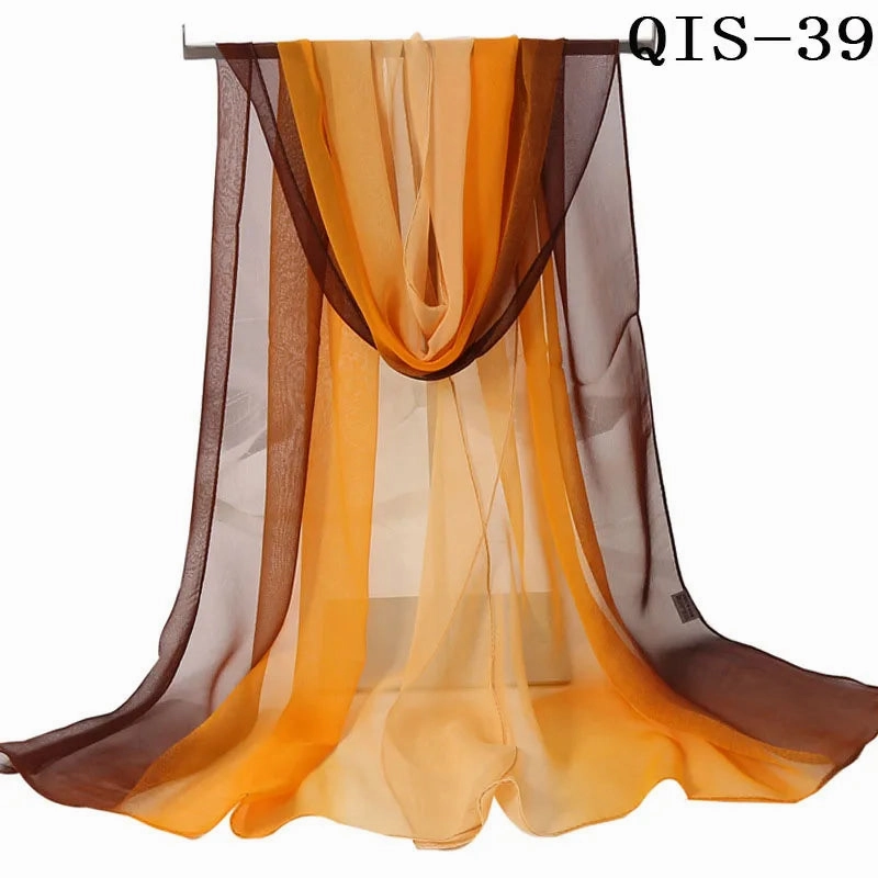 Women Foulard Gradient Solid Color Chiffon Georgette Scarf Bandana Elegant Long Shawl for Summer Sun Protection