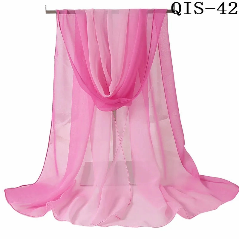 Women Foulard Gradient Solid Color Chiffon Georgette Scarf Bandana Elegant Long Shawl for Summer Sun Protection