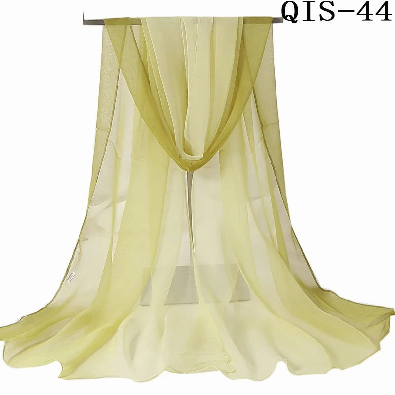 Women Foulard Gradient Solid Color Chiffon Georgette Scarf Bandana Elegant Long Shawl for Summer Sun Protection