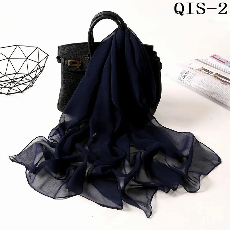Women Foulard Gradient Solid Color Chiffon Georgette Scarf Bandana Elegant Long Shawl for Summer Sun Protection