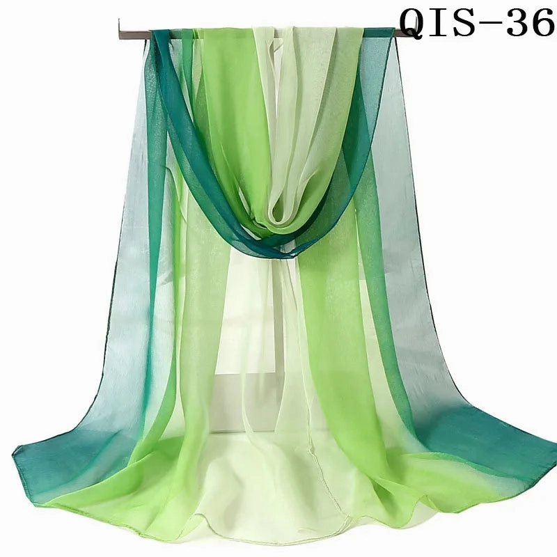 Women Foulard Gradient Solid Color Chiffon Georgette Scarf Bandana Elegant Long Shawl for Summer Sun Protection