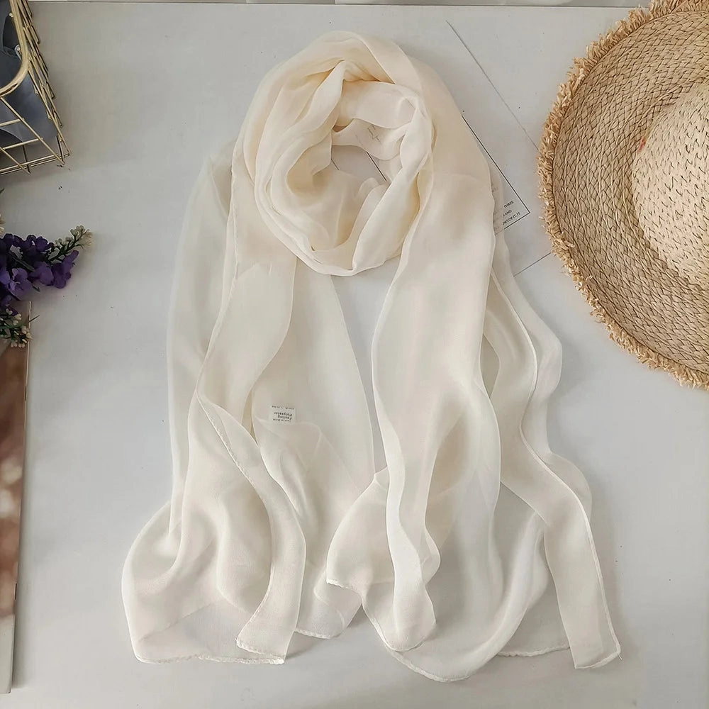 Women Foulard Gradient Solid Color Chiffon Georgette Scarf Bandana Elegant Long Shawl for Summer Sun Protection